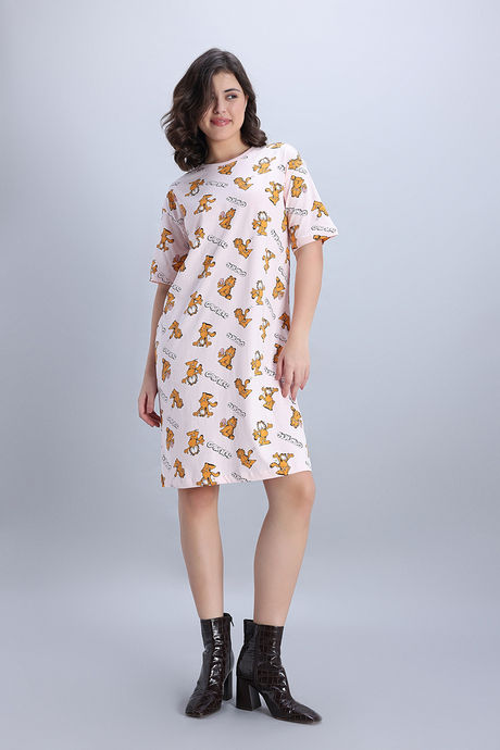 Zivame Garfield Knit Cotton Loungewear Dress - Pink Dogwood — image 3